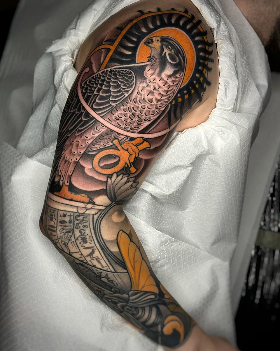 Neotraditional sleeve tattoo
