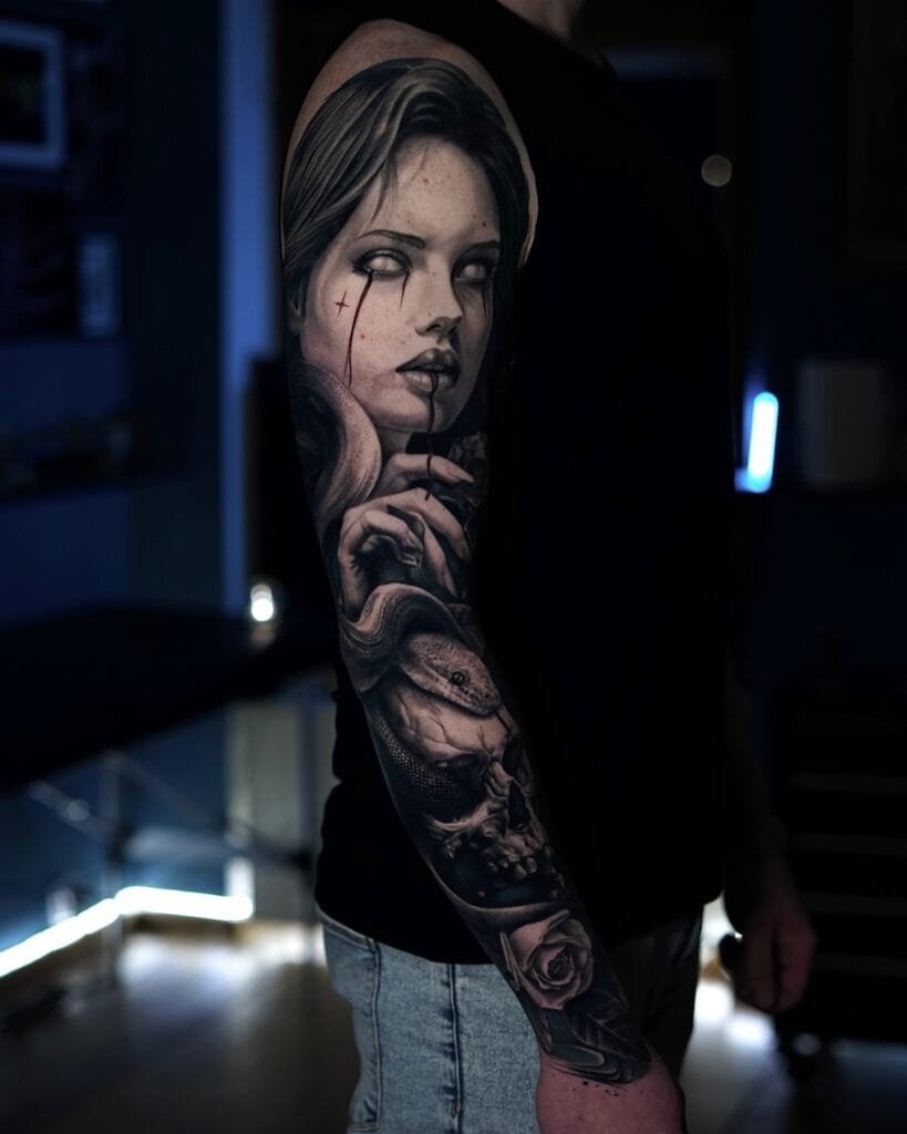 black and grey realistic tattoo Wroclaw