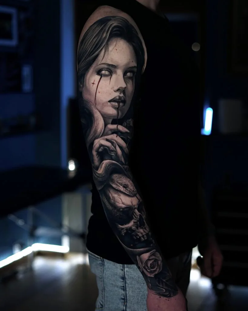 black and grey realistic tattoo Wroclaw